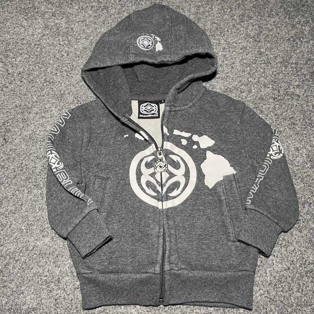 Maui Built Hoodie Boys Small Youth Sweatshirt Gray Surf Hawaii Full Zip